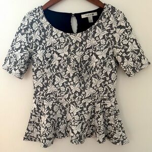 Forever 21 Women Monochrome Floral Peplum Blouse Lace Butterfly Dress Top Size M